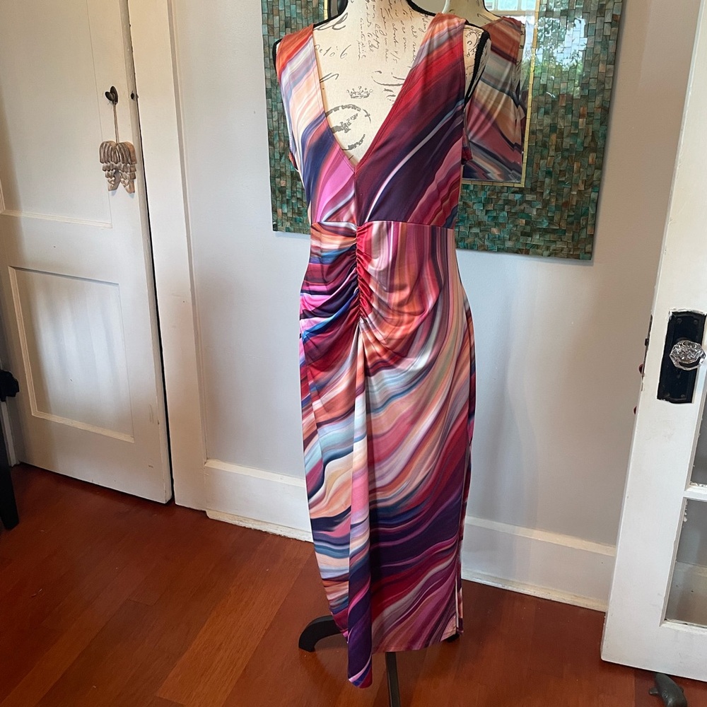 VENUS Rainbow Resort Maxi dress with left side leg slit size Large